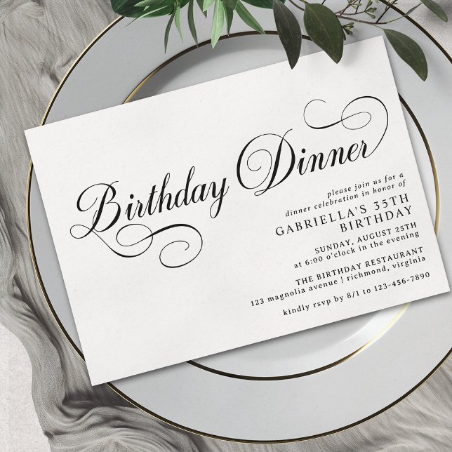 Invitación Guión de cosecha | Cena de cumpleaños en blanco y  (Subido por el creador)