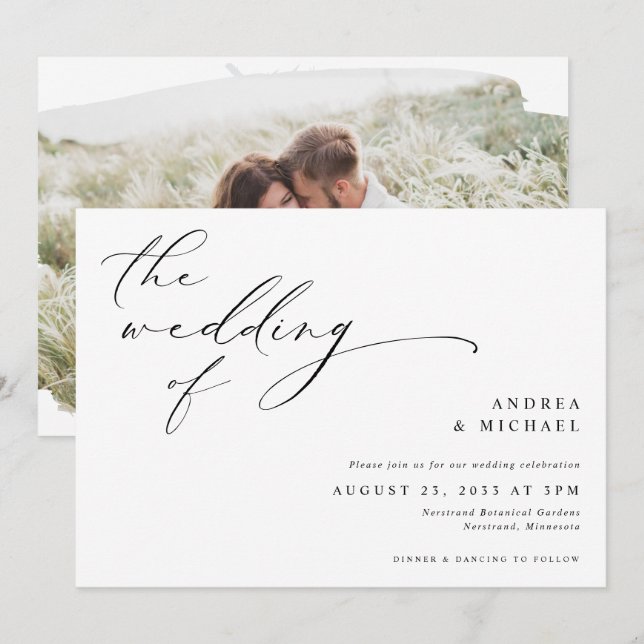 Invitación Guión de cosecha Romántico Foto Boda horizontal (Anverso / Reverso)