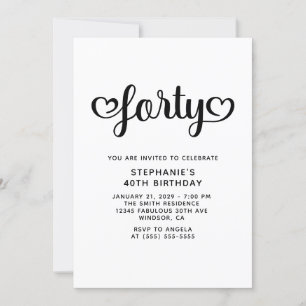 Invitación Guion de Cuarenta Corazones Lindos Cumpleaños 40