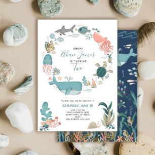 Invitación Guión de Cumpleaños 2 Bajo el Mar Animales Oceánic