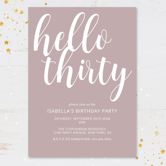 Invitación Guión de Cumpleaños 30 Moderno Rosa Blush Blanco (Subido por el creador)