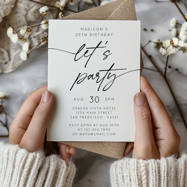 Invitación Guión de Cumpleaños de Fiesta Simple Moderno  (Subido por el creador)
