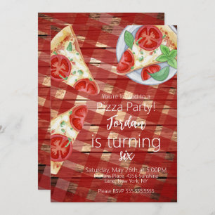 Invitación Guión de cumpleaños de Rustic Pizza Slices