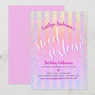 Invitación Guión de Cumpleaños Sweet Sixteen con Arcoíris Ros