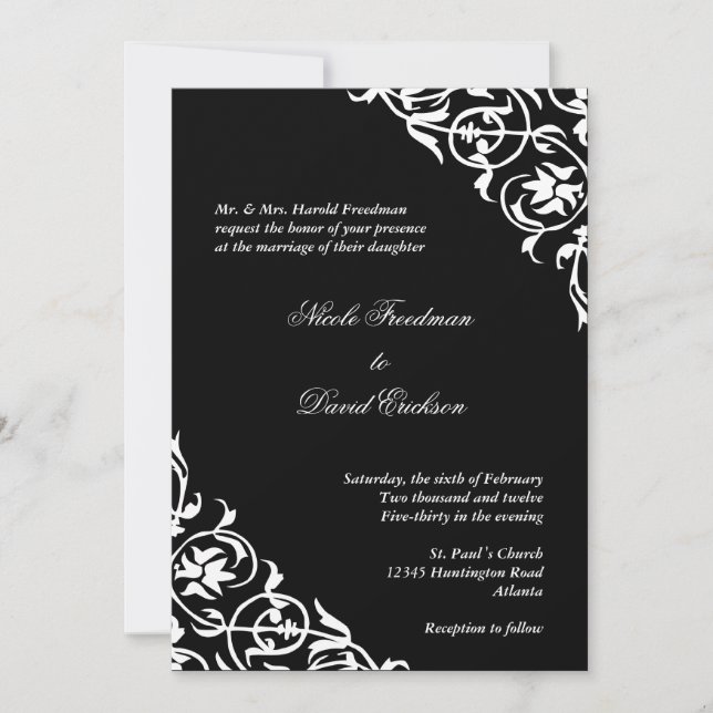 Invitación Guión de desplazamiento de esquina blanca negro pa (Anverso)