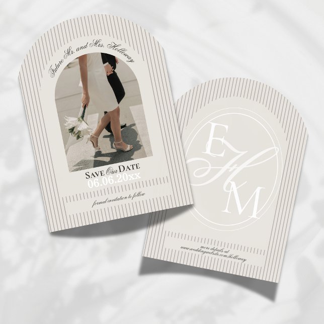 Invitación Guion de dinero antiguo Mauve Stripe Foto Guarde l (Invite guests to mark their calendars for your wedding with this Old Money Stripe Save the Date!)