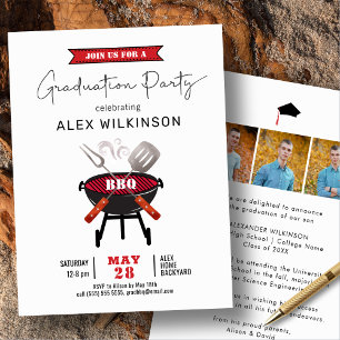 Invitación Guión de diversión rojo 3 Foto Graduación simple F
