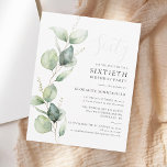 Invitación Guión de ecologización de Eucalyptus<br><div class="desc">Podría ser un fiesta sorprendente u otro decenio especial logrado. Esta invitación a la fiesta de cumpleaños número 60, que incluye diseño de vegetación eucalipto con tipografía popular moderna, puede ser fácilmente editada para adaptarse a cualquier celebración de cumpleaños o aniversario. Puede cambiar la redacción, los detalles de cumpleaños y...</div>
