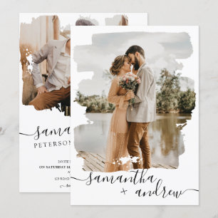 Invitación Guión de estilo moderno de pincel blanco 2 boda de