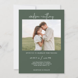 Invitación Guión de estilo verde oscuro con Boda de fotos