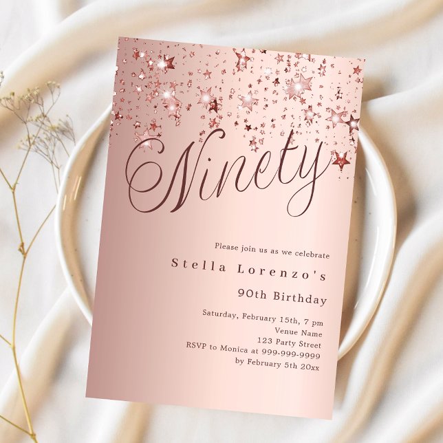Invitación Guión de estrellas de oro Rosa 90 cumpleaños (Subido por el creador)