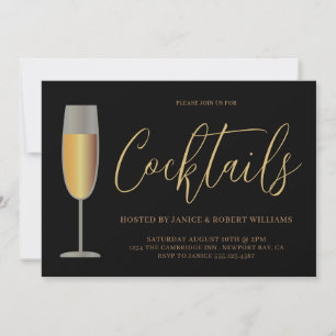 Invitación Guión de Fiesta de Cóctel Moderno Oro Negro
