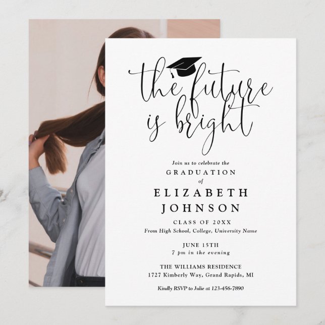 Invitación Guión de fiesta de graduación de futuro brillante  (Anverso / Reverso)