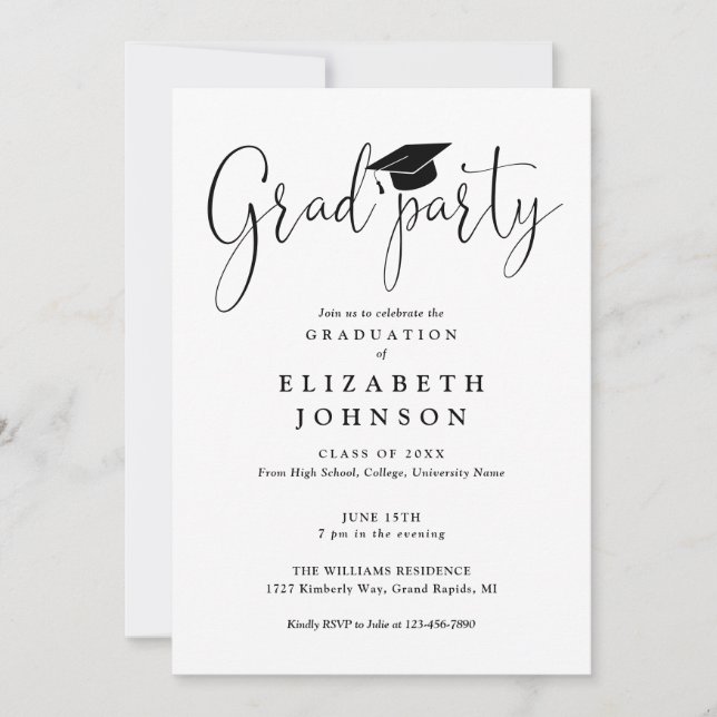 Invitación Guión de fiesta de graduación elegante moderno Gra (Anverso)