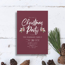 Invitación Guión de fiesta de Navidad Berry rojo profundo