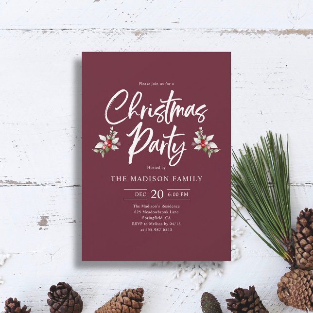 Invitación Guión de fiesta de Navidad Berry rojo profundo (Subido por el creador)