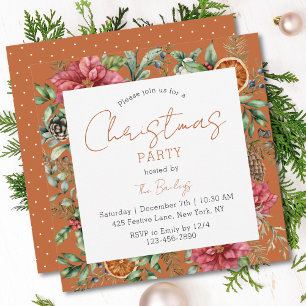 Invitación Guión de fiesta de Navidad con poinsettia festiva