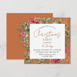 Invitación Guión de fiesta de Navidad con poinsettia festiva