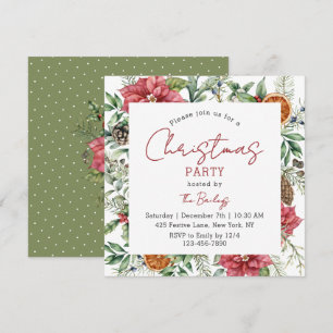 Invitación Guión de fiesta de Navidad de Poinsettia elegante