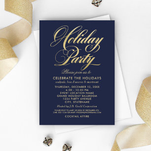 Invitación Guión de fiesta elegante de azul marino y dorado p