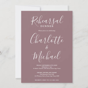 Invitación Guión de firma Cena de ensayo en color malva