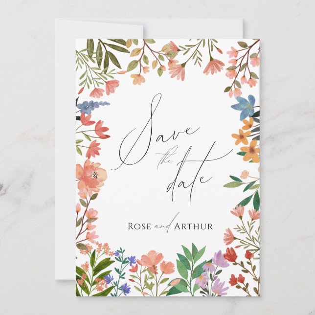 Invitación Guión de Flor Silvestre Guardar la Fecha (Anverso)