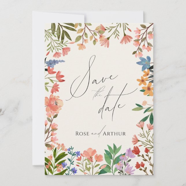 Invitación Guión de Flor Silvestre Salvar la Fecha (Anverso)