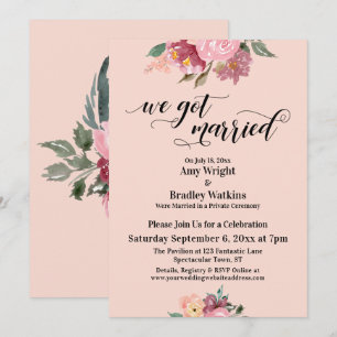 Invitación Guión de Flores Pintadas de Rosa Nos Casamos, Rubo