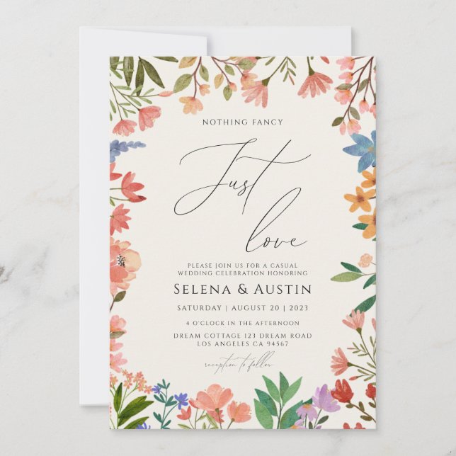 Invitación Guión de flores silvestres Nada Más Que Amar (Anverso)