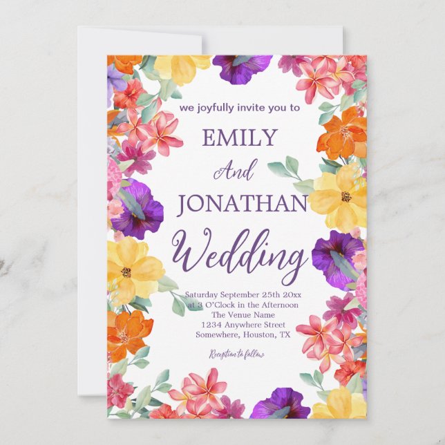 Invitación guión de foto de flores silvestres de jardín pinta (Anverso)