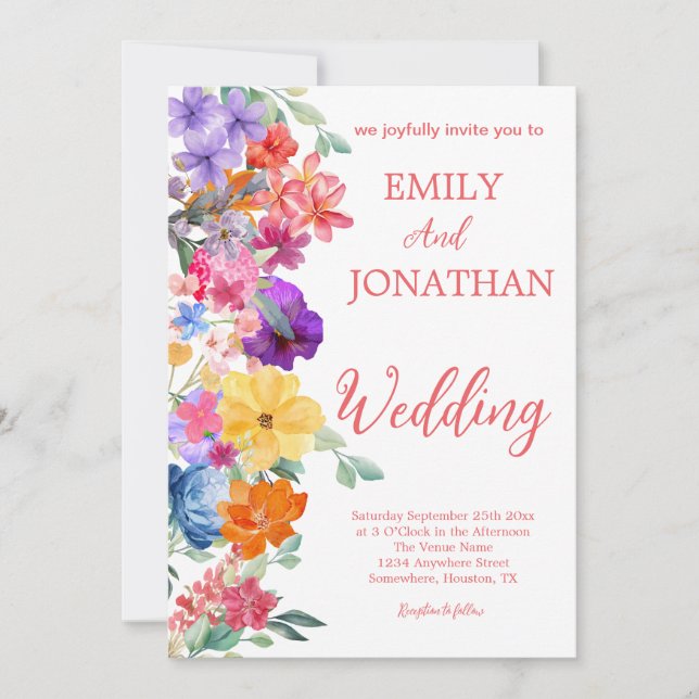 Invitación guión de foto de flores silvestres de jardín pinta (Anverso)