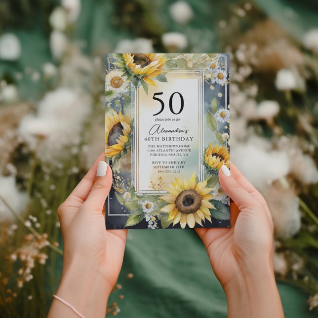 Invitación Guión de girasol floral rústico 50 cumpleaños (Subido por el creador)
