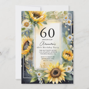 Invitación Guión de girasol floral rústico 60 cumpleaños