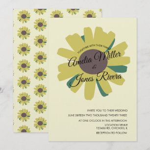 Invitación Guión de girasol Verdor Amarillo Rústico Boda