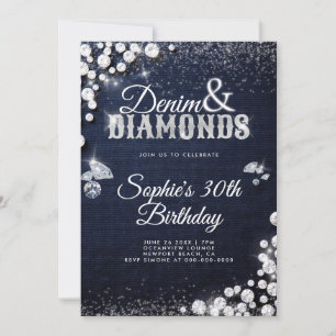 Invitación Guión de glam de los diamantes de Denim Elegante c