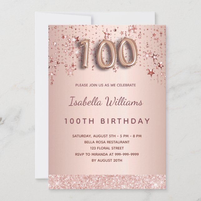 Invitación Guión de globo de estrellas rosa dorado rosa de 10 (Anverso)