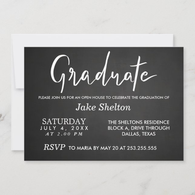 Invitación Guión de graduación de Chalkboard Open House (Anverso)