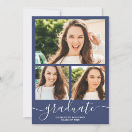 Invitación Guión de graduado azul marino 4 fotos graduadas