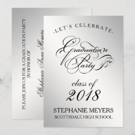 Invitación Guión de graduado elegante de Plata para el Partid