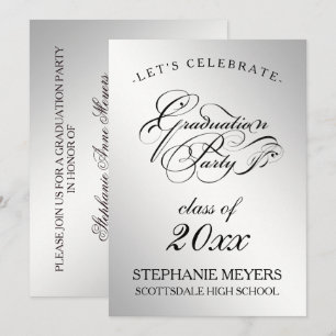 Invitación Guión de graduado elegante de Plata para el Partid
