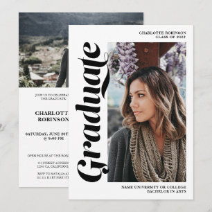 Invitación Guión de graduado en blanco y negro 3 graduación f