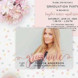 Invitación Guión de graduado en rosa oro Foto de graduación F