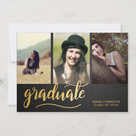 Invitación Guión de graduado Gold de Chalkboard| Tres fotogra