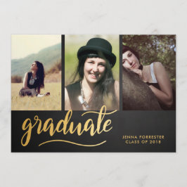 Invitación Guión de graduado Gold de Chalkboard| Tres fotogra