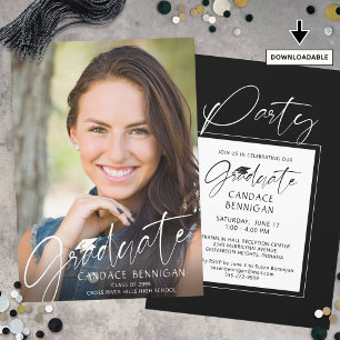 Invitación Guión de graduado moderno Un Fiesta de foto gorra 