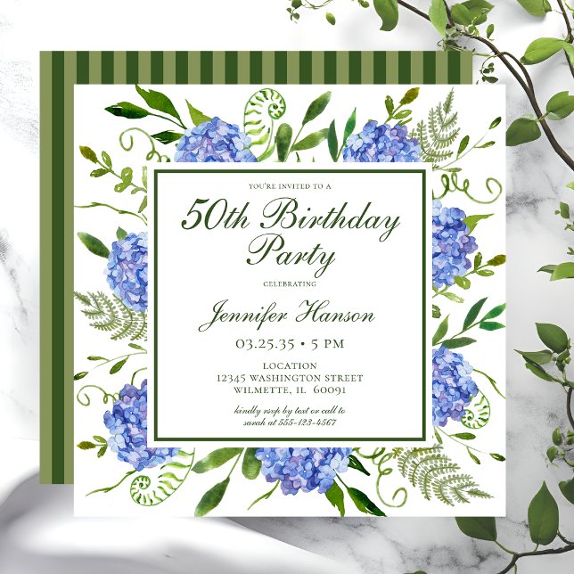 Invitación Guión de Hortensias Azules para Cumpleaños 50 (Subido por el creador)
