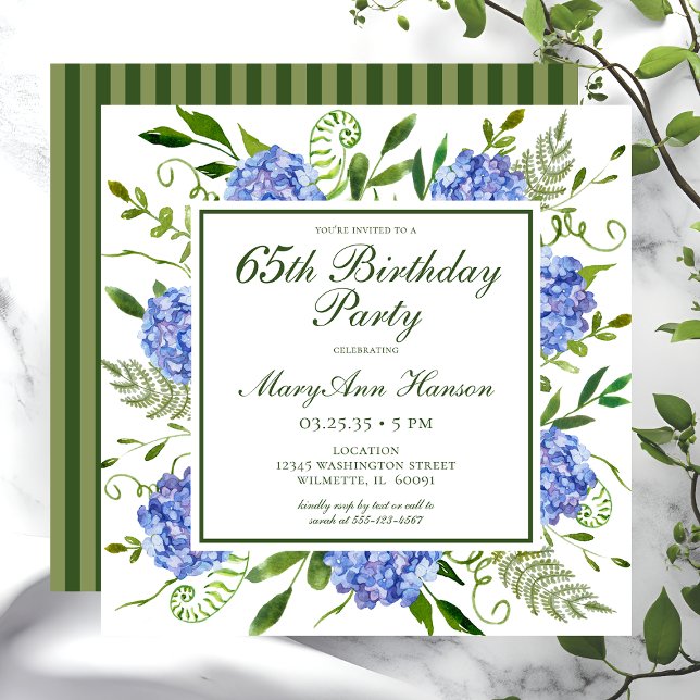Invitación Guión de Hortensias Azules para el 65 Cumpleaños (Subido por el creador)