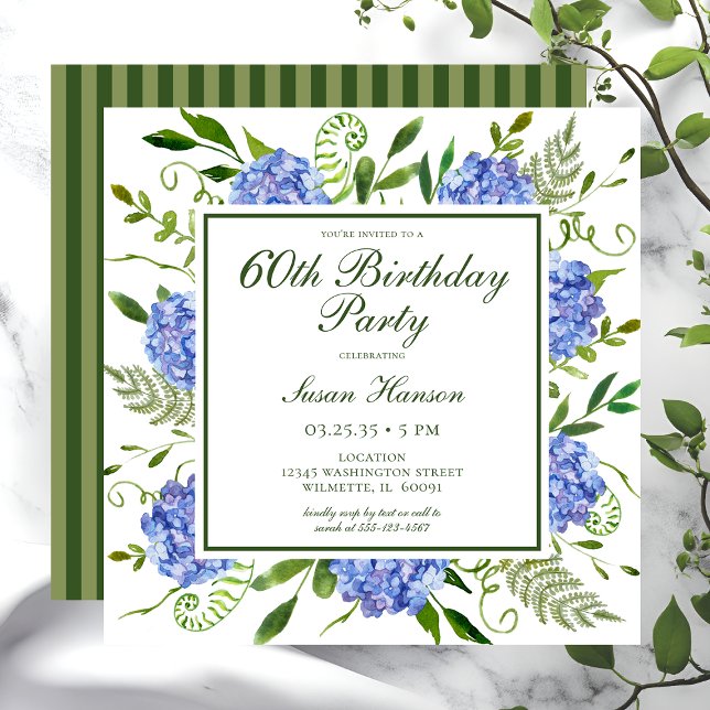 Invitación Guión de Hydrangeas Azules para Cumpleaños 60 (Subido por el creador)