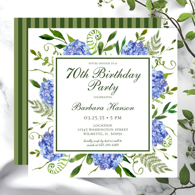 Invitación Guión de Hydrangeas Azules para Cumpleaños 70 (Subido por el creador)