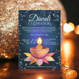 Invitación Guión de ilustracion luminoso de luces de Diwali v